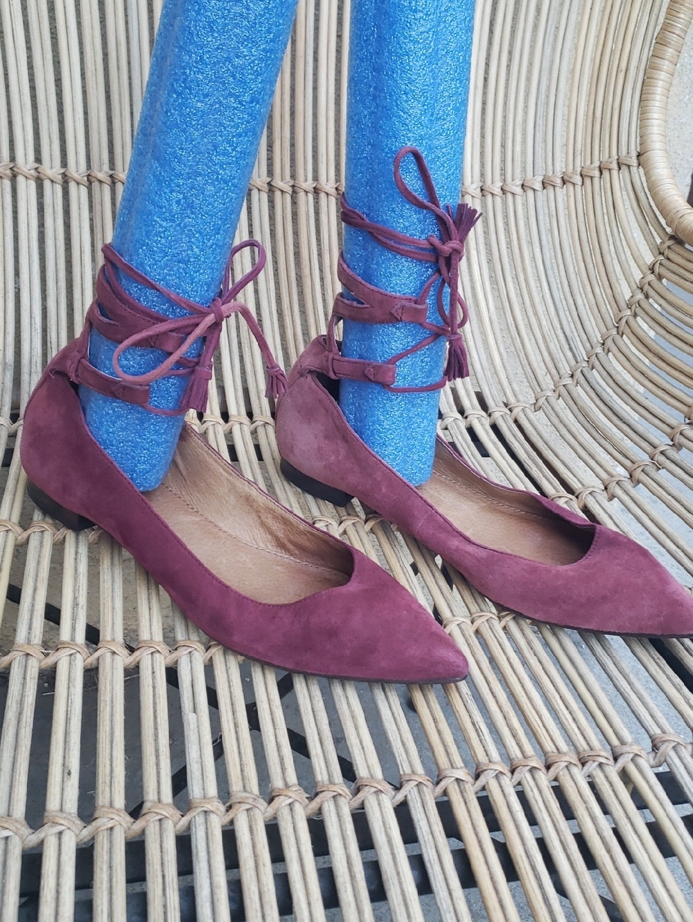 Frye Burgundy Suede Pointed-Toe Lace-Up Flats